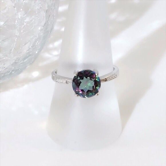 Mystic Gemstone Ring 2 Carats Sterling Silver Size 7 - Picture 2 of 6